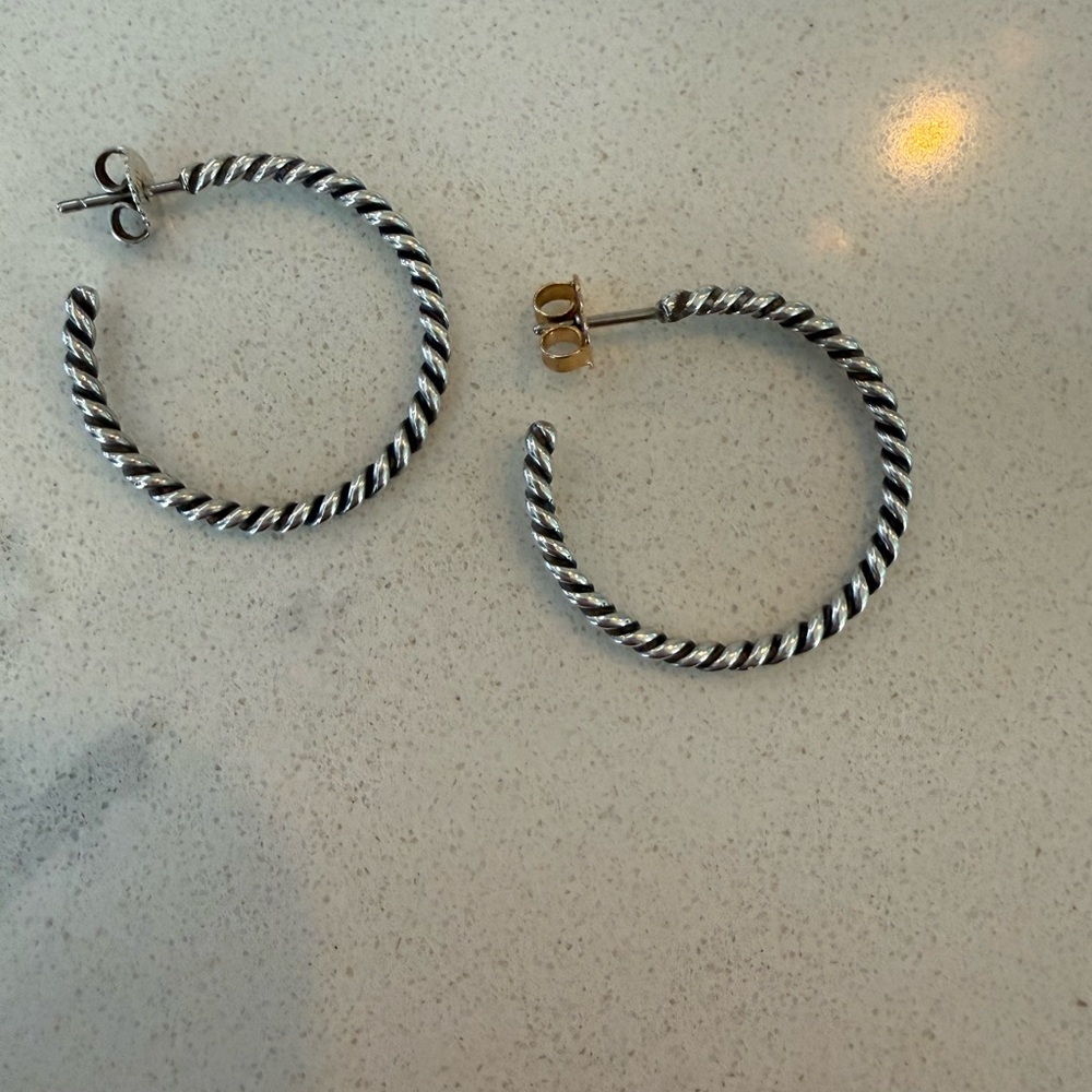 James Avery Silver and Black Twisted Hoop Earrings